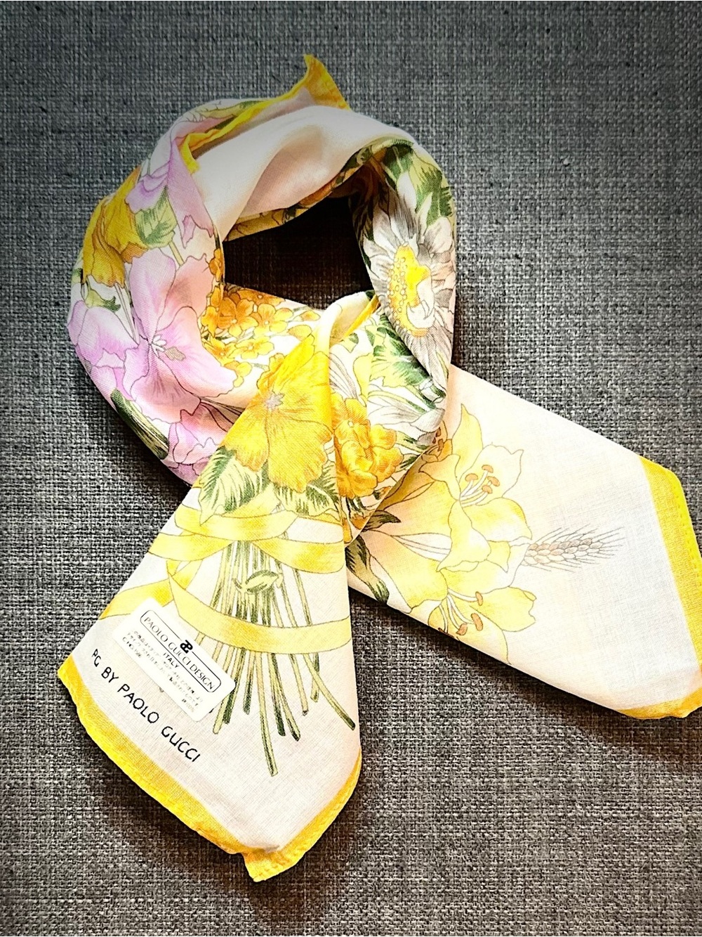 Gucci Floral handkerchief - Yellow & Pink Floral by Paolo Gucci